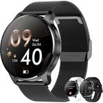 Erkwei Smartwatch (1,32 Zoll, Android iOS), Anruf und Benachrichtigungen Sprachassistent Fitness SpO2 Digitaluhr, Schwarz/Weiß/Silber