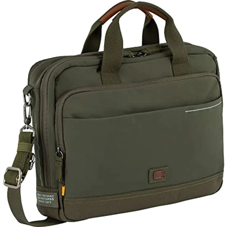 camel active City Herren Businesstasche Aktentasche Groß Grün, Recyceltes Nylon, Laptopfach, Trolley Halterung – Bild 1