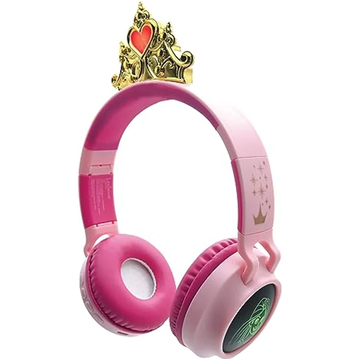 Lexibook Disney Prinzessin HPBT015DP, Kabellose und kabelgebundene 2-in-1-Kopfhörer mit Prinzessinnenkrone, hoher Klangqualität bis 85 dB, Lichteffekten, faltbar, verstellbar, wiederaufladbar, rosa – Bild 1