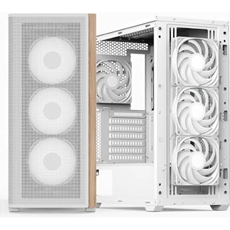 AeroCool Geh Midi D501A-G-WT-V2 (W/ Wood/ ATX) PC-Gehäuse mit Holzakzentuiertem Mesh-Frontplatten-Design – Bild 2