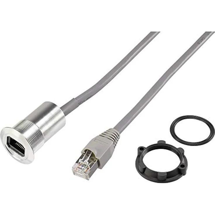 TRU Components RJ45-Einbaubuchse RJ45-03, 1.50 m Kabel, gerade, Silber – Bild 1