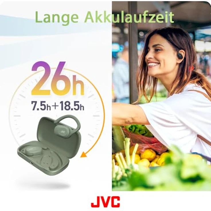 JVC HA-NP40T-GU, Kabellose In-Ear Kopfhörer mit 26 h Akkulaufzeit, spritzwasserfest, grün – Bild 4
