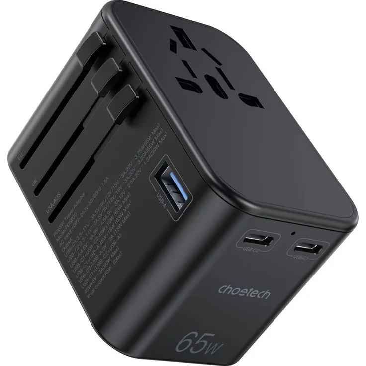 CHOETECH Choetech gaN 2 x USB Typ C / USB 65W Power Delivery Schnellladegerät Schwarz