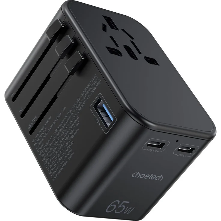 CHOETECH Choetech gaN 2 x USB Typ C / USB 65W Power Delivery Schnellladegerät Schwarz