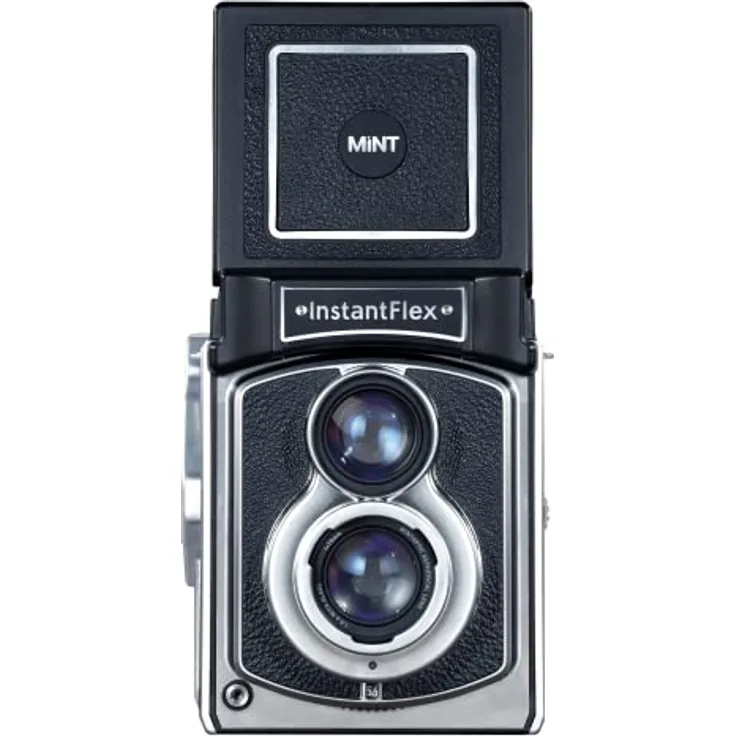 MINT InstantFlex TL70.Plus Sofortbildkamera für Fuji Instax Square Filme mit manueller Scharfeinstellung, Zweiäugiger Spiegereflex-Kamera, integriertem Blitz - Schwarz