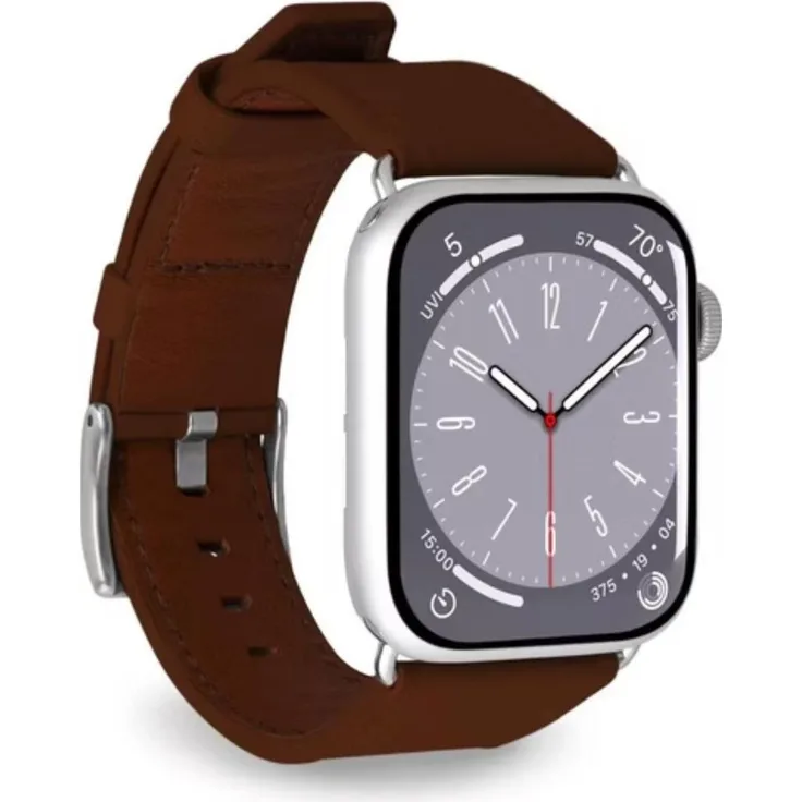 Puro E-Classic Band für Apple Watch 42, 44, 45 und 49mm, Uhrenarmband aus Kunstleder, braun, umweltfreundliches Material aus recycelten Apfelschalen