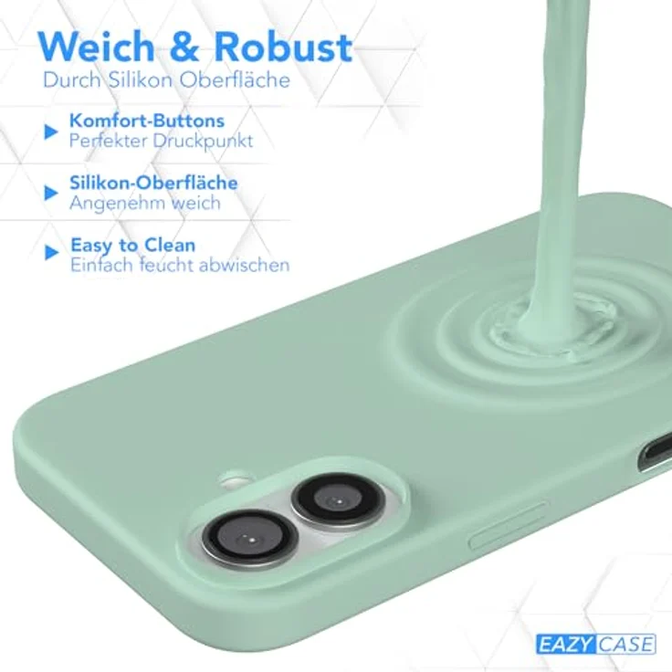 EAZY CASE Premium Silikon Handyhülle für iPhone 16, Slimcover mit Kameraschutz und Innenfutter, mint grün – Bild 4
