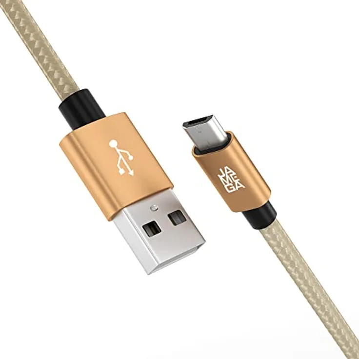 JAMEGA - 3m Premium Micro USB Kabel | Nylon geflochtenes USB Ladekabel Datenkabel für Micro USB Geräte - Gold