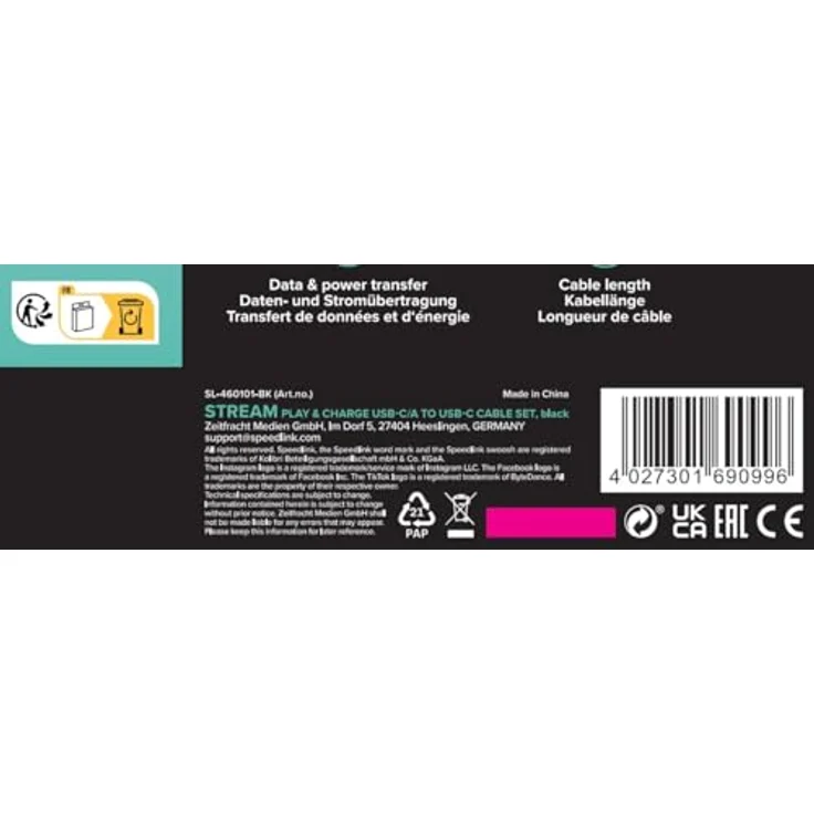 Speedlink STREAM Play & Charge USB-C/A auf USB-C Kabel Set, schwarz - Flexibles Laden für PS5, Xbox und Switch Controller, kompatibel mit Smartphones und Tablets – Bild 6