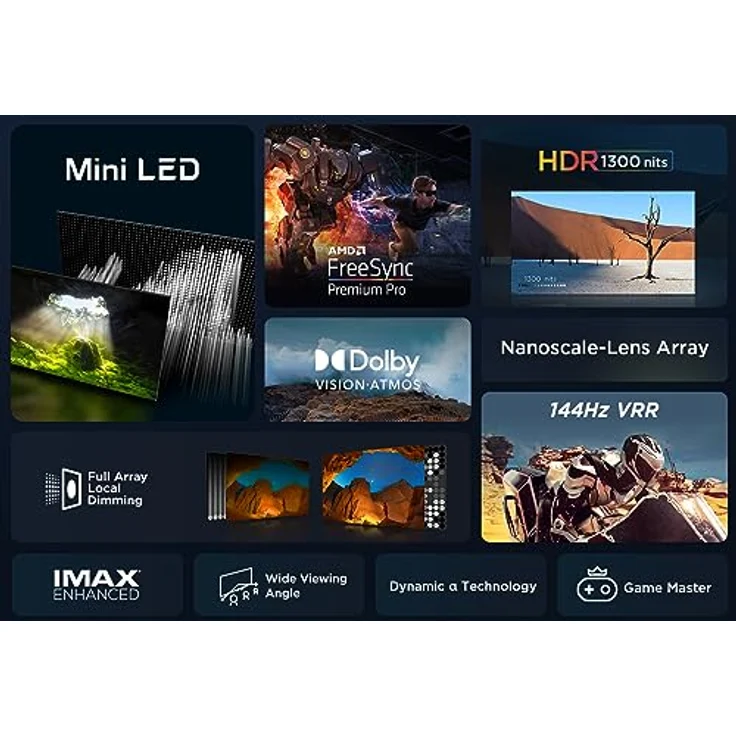 TCL 55QM8B Fernseher MiniLED 55 Zoll, QLED, 144Hz, 4K HDR Premium 1300nits, Google TV, Dolby Atmos, Onkyo, Game Master Pro 2.0 – Bild 3