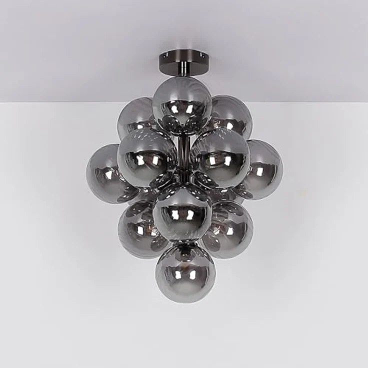 Globo Deckenleuchte Wohnzimmerlampe Deckenlampe Glaskugeln Rauchfarbe 9-Flammig 39,5cm - Schwarzes Metall, G9 LED, 120cm Durchmesser – Bild 5