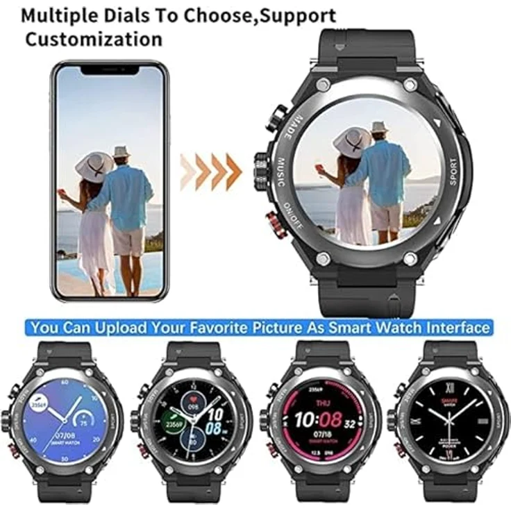 CISIYOO 2 in 1 Smart Watch mit Kopfhörer, intelligente Uhr mit integriertem Bluetooth, Lautsprecher, Fitness-Tracker, Lautsprecher, Aufnahme, Körperthermometer – Bild 3