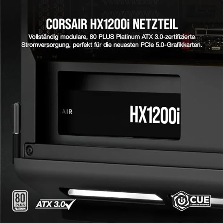 CORSAIR HX1200i Vollmodulares Extrem Geräuscharmes ATX-Netzteil - ATX 3.0 und PCIe 5.0-kompatibel - CORSAIR iCUE Software-Kompatibel - 80 Plus Platinum-Effizienz - Schwarz – Bild 2