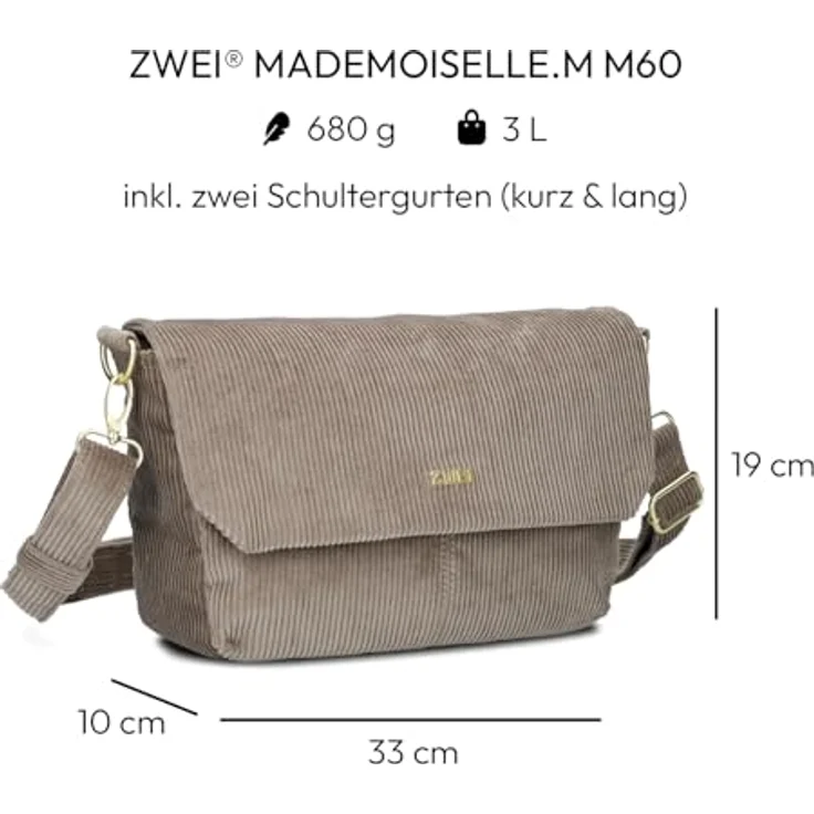 Zwei Mademoiselle.M Messenger, Notebooktasche mit 33 cm Laptopfach (12.99"), Braun – Bild 2