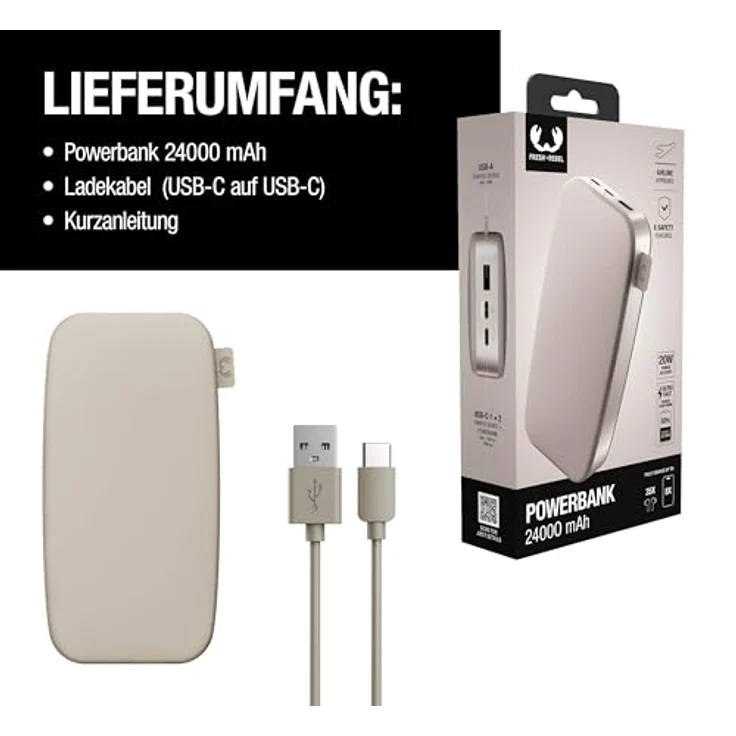 Fresh n Rebel 2PB24100SS Powerbank, 24000 mAh, USB Typ-C, PD 20W, seidiger Sand, versandkostenfrei – Bild 8