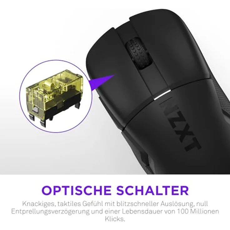 NZXT Gamingmaus Lift Elite Wireless – Ultraleicht: 57 g – Abfragerate 4K/8K, optische Schalter, optischer Sensor mit 26K DPI – Lange Akkulaufzeit – Seitengriffflächen aus Gummi – Schwarz – Bild 5