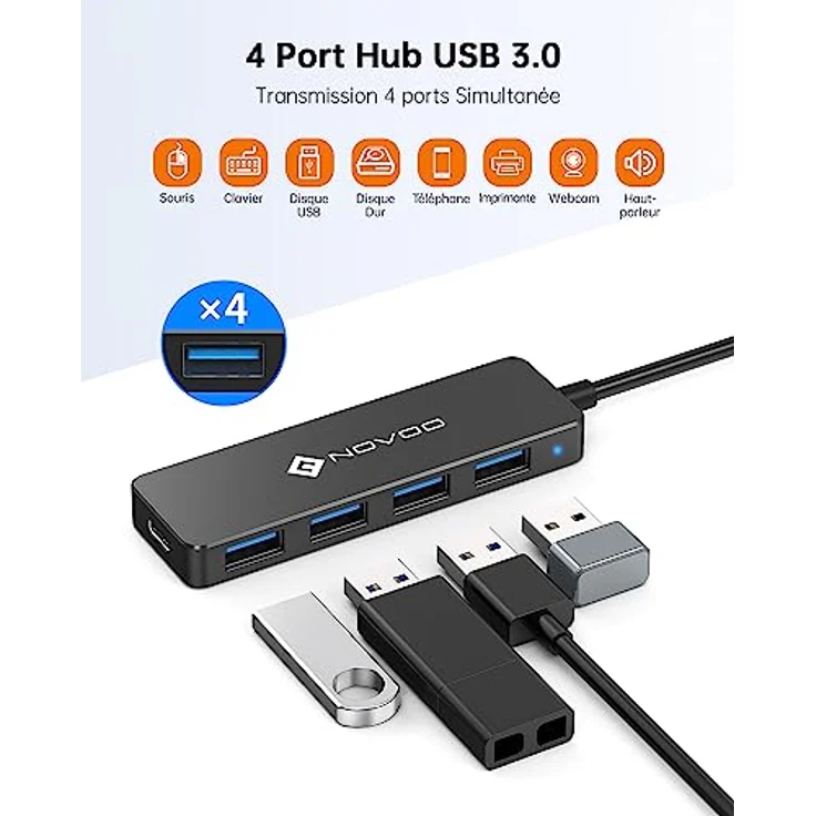 NOVOO USB-Hub, 5-in-1-USB-Hub USB-3.0, ultradünn und 5 Gbit/s schnelle Übertragung USB auf USB Adapter für MacBook Pro/Air, Mac Pro/Mini, Notebook PC, Discs – Bild 2