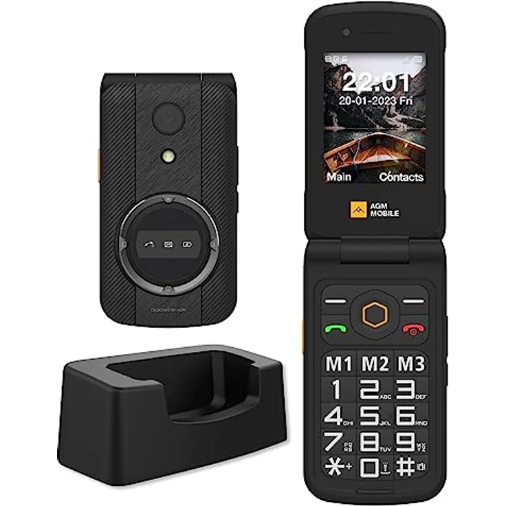 AGM M8 FLIP Klapphandy ohne Vertrag, 4G Seniorenhandy mit großen Tasten, wasserdicht/sturzsicher, SOS, kompatibel mit Hörgeräten, 1500 mAh, 104 dB Lautsprecher, Dual-SIM Schwarz – Bild 1