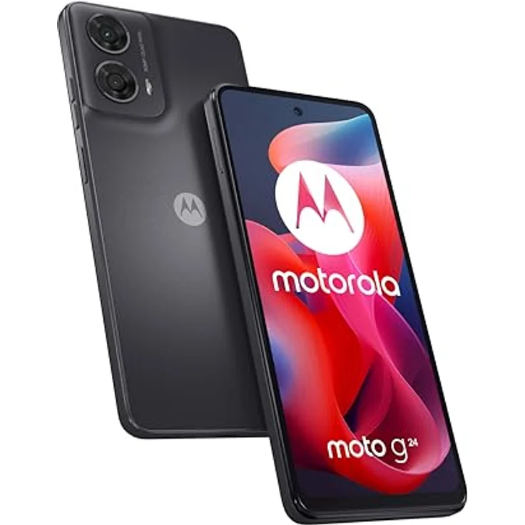 Motorola Moto G24 (Display 6,56 Zoll HD+ 90 Hz, 50 + 2 MP, 5000 mAh Aufladen 15 W, 4/128 GB, Dual-SIM, IP52, NFC, Android 14, inklusive Abdeckung), Matte Charcoal – Bild 1