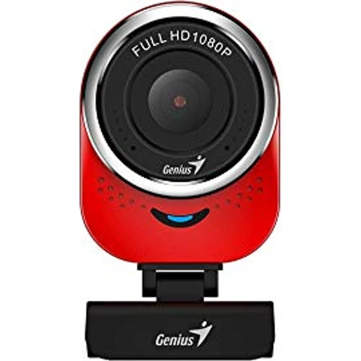 Genius Webcam QCam 6000, Full HD 1080p Webcam mit digitalem Mikrofon und 360-Grad-Drehung, Rot – Bild 2