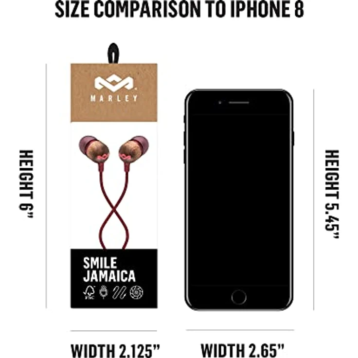 House of Marley Smile Jamaica In-Ear Kopfhörer - 1-Knopf Steuerung, Geräuschisolierung, 9.2mm Treiber, Mikrofon, Gelaufsätze in 2 verschiedenen Größen, verwicklungsfreies Kabel - 31659 rot – Bild 6