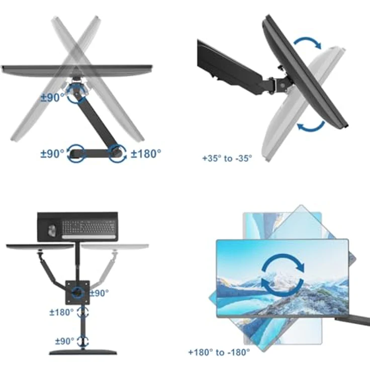 myWall My Wall Mobiler Sitz-/Steh-PC-Arbeitsplatz, höhenverstellbare Monitorhalterung für 2 Monitore (17"-32"), mit Gasdruckfeder und Kabelmanagement – Bild 3