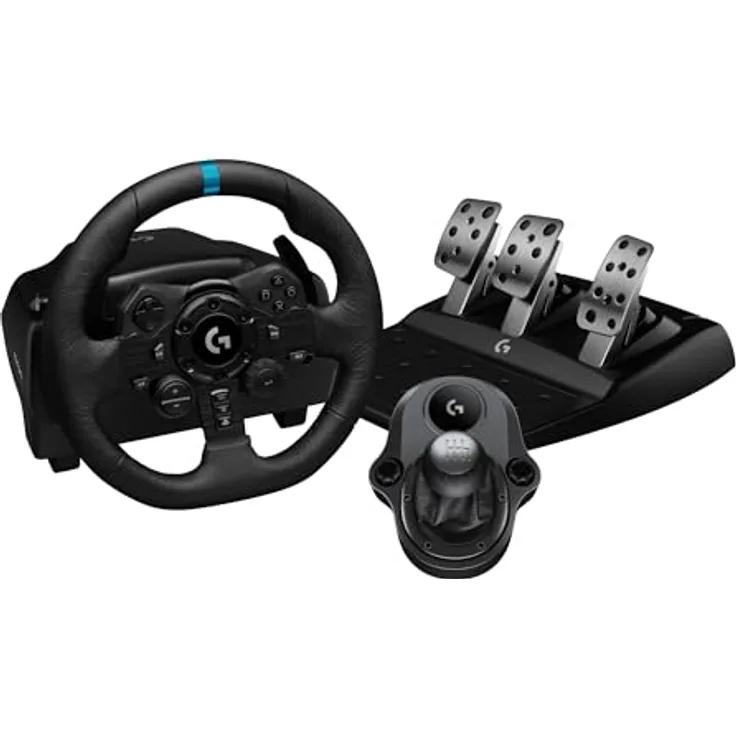 LOGITECH G923 TRUEFORCE, Hochleistungs-Rennlenkrad und Pedale für PlayStation 4 & 5 mit nächster Generation Force-Feedback und Premium-Design aus schwarzem Leder