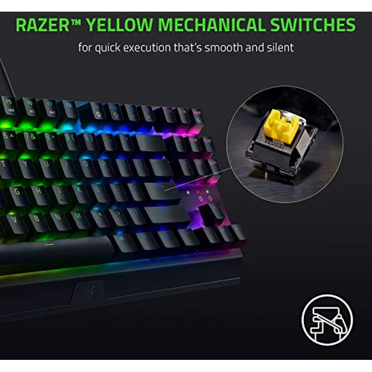 Razer BlackWidow V3 Tenkeyless TKL Mechanische Gaming-Tastatur: gelbe mechanische Schalter, linear, geräuschlos, Chroma-RGB-Beleuchtung, kompakter Formfaktor, programmierbare Makros, USB-Passthrough – Bild 2
