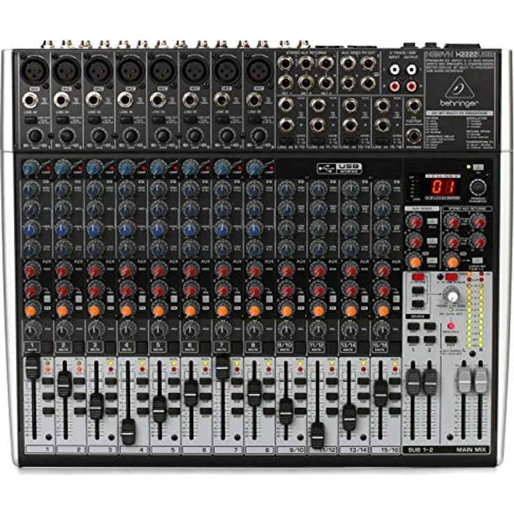 Behringer X2222USB Premium 22-Input 2/2-Bus Mixer mit XENYX Mic Preamps und Compressors, British EQs, 24-Bit Multi-FX Processor und USB/Audio Interface,Kompatibel mit PC und Mac