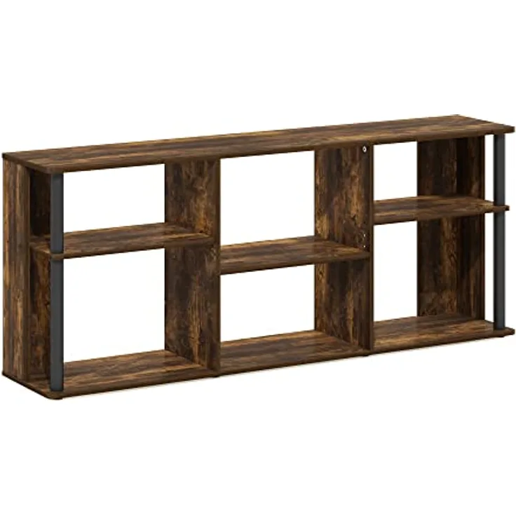 Furinno Klassisch TV-Ständer mit Kunststoffstangen für Fernseher bis 65 Zoll, Engineered Wood, Bernsteinkiefer/Schwarz, 29.79 (D) x 146.99 (W) x 60.10 (H) cm