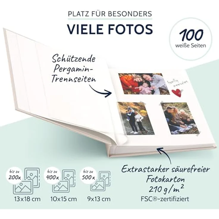 goldbuch Fotoalbum Summertime Trend 2 mit 100 weißen Seiten mit Pergamin-Trennblättern und Leineneinband, für bis zu 600 Bilder, 31605, Hochwertiges Papier, Beige, 30 x 31 cm – Bild 4