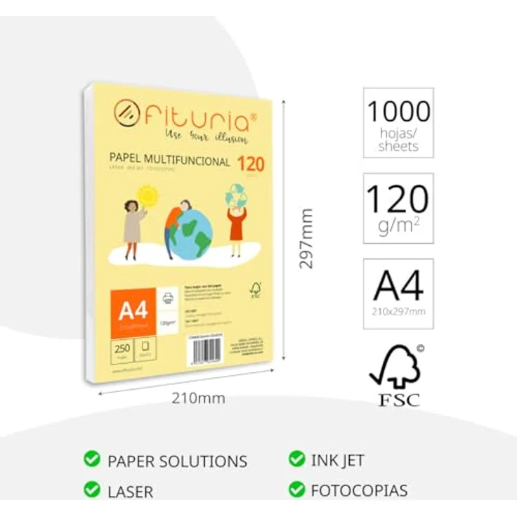 OFITURIA DIN A4 Druckerpapier, 120g, 1000 Blatt, multifunktional für Schule und Büro, ideal für Laser- und Tintenstrahldrucker – Bild 2