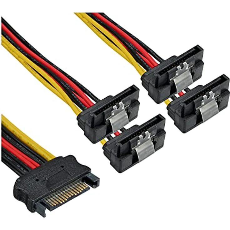 InLine 29683V SATA Strom-Y-Kabel, SATA Buchse an 4x SATA Stecker gewinkelt, mit Sicherheitslaschen, 0,15m – Bild 1