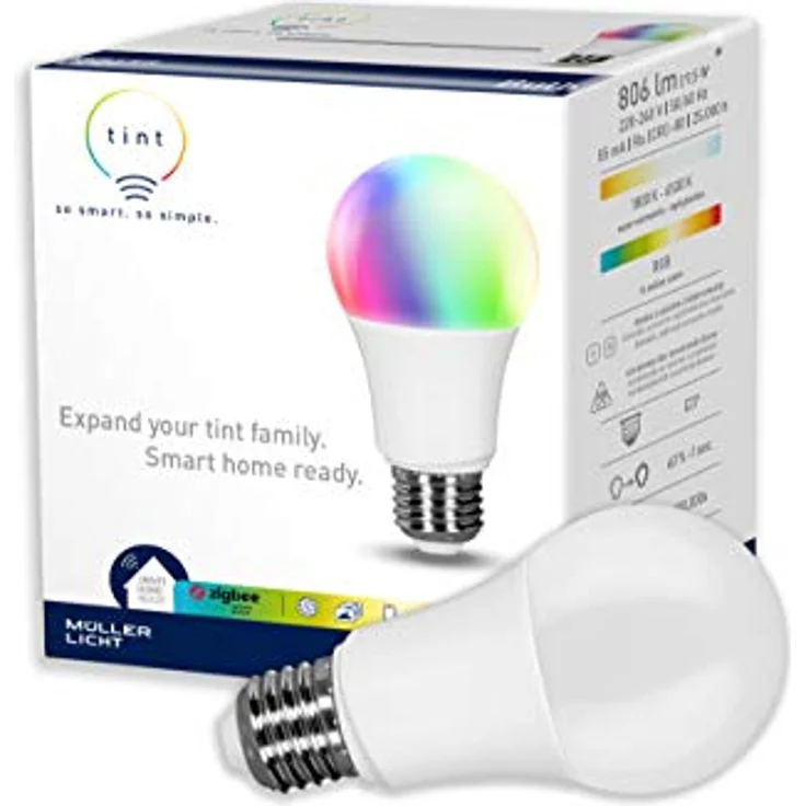 tint Smarte LED-Birne E27 – Steuerbar per Alexa, Fernbedienung oder App – Dimmbare E27 Glühbirne mit weißem und farbigem Licht RGB, 9,5 W – Bild 1