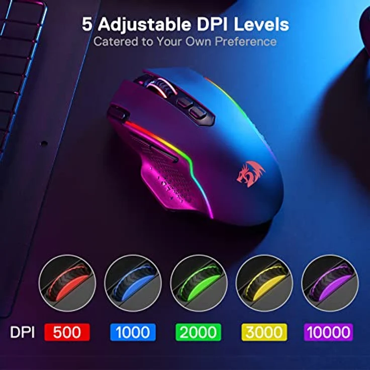 Redragon M810 Pro, Kabellose Gaming-Maus mit 10000 DPI, 8 programmierbaren Tasten, 45 Stunden Akkulaufzeit und RGB-Hintergrundbeleuchtung für PC/Mac/Laptop – Bild 5