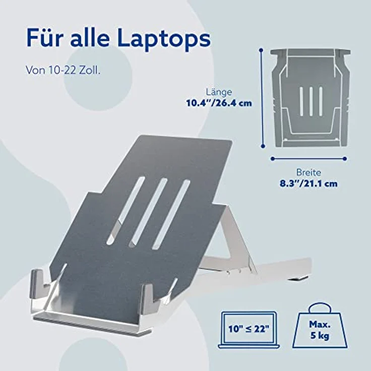 R-Go Tools Laptopständer, Höhenverstellbar, Ergonomisch, Faltbar, Aluminium, 3-stufige Winkel, Für Laptops [10/17-22 Zoll] – Bild 4