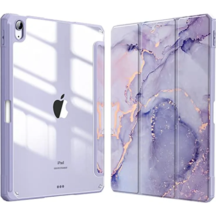 FINTIE Hybrid Hülle für iPad Air 11 Zoll M4/M3/M2 (2026/2025/2024), iPad Air 5./4. Gen (2022/2020), stoßfeste Schutzhülle mit Stifthalter, transparente Hartschale, Lila Marmor