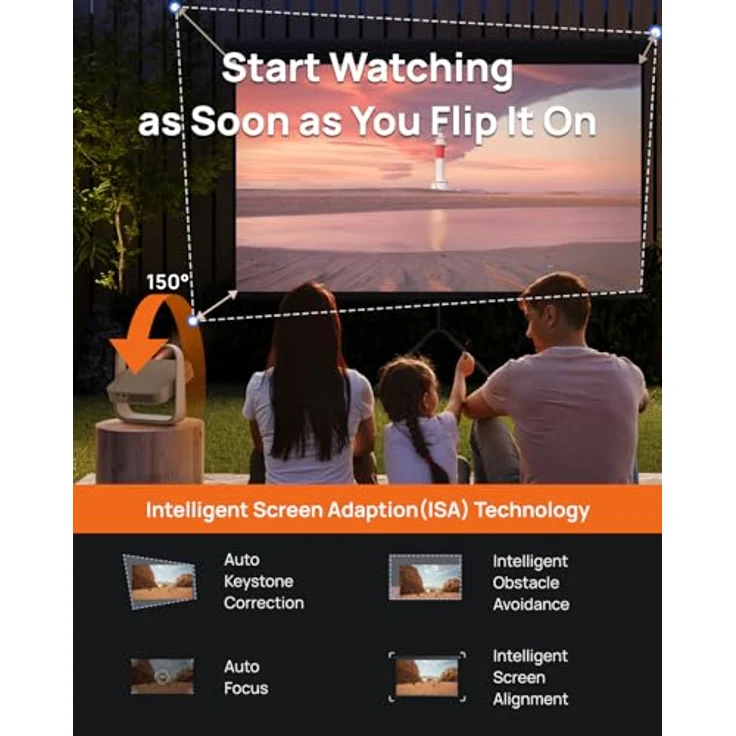 XGIMI Elfin Flip Tragbarer Beamer, Full HD DLP Projektor, Lizenziertes Netflix, Integrierter Ständer, 400 ISO Lumen, Bildschirmanpassung, 2 x 3W Lautsprecher – Bild 5