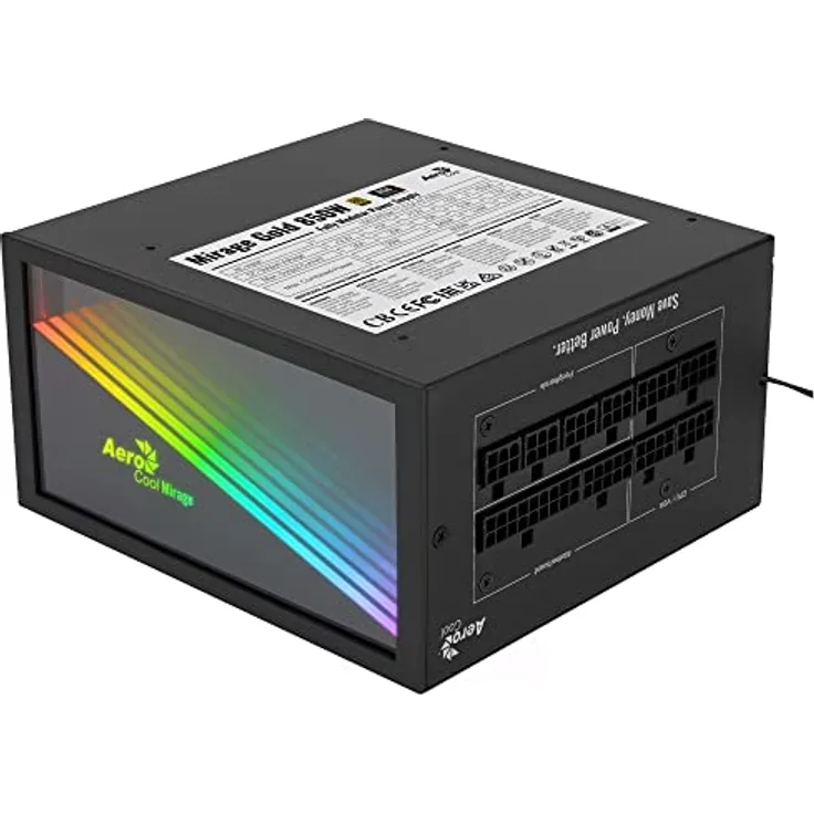 AeroCool MIRAGEGOLD 850W Modulares PC-Netzteil RGB, 80 Plus Gold, Japanische Kondensatoren, Schwarz