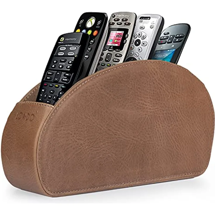 Londo Fernbedienungshalter mit 5 Taschen - Platz für DVD, Blu-Ray, TV, oder Apple TV Fernbedienungen - Italienisches Echtleder mit Wildlederfutter -Schlank Kompakt für die Aufbewahrung im Wohn