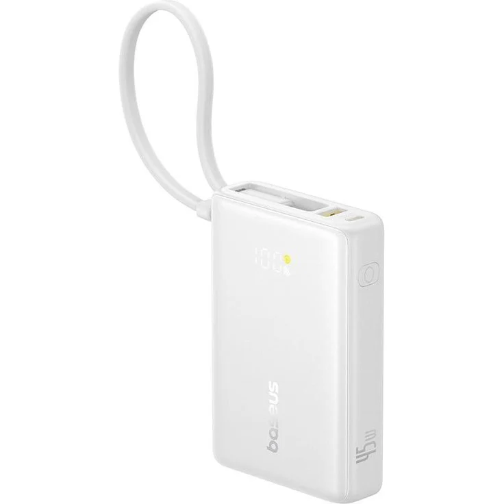 Baseus PicoGo 10000mAh Powerbank, 45W Schnellladung, kompaktes Design, Weiss
