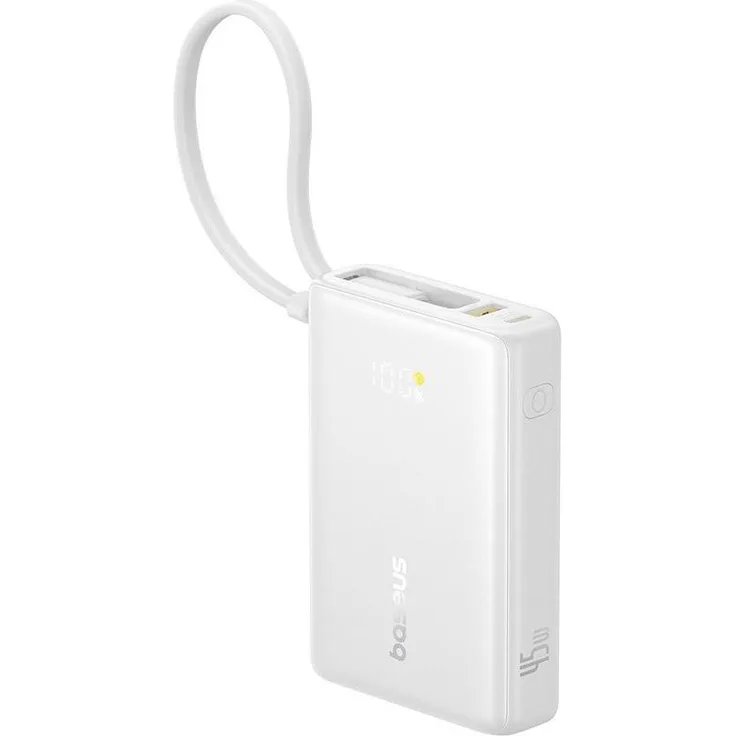 Baseus PicoGo 10000mAh Powerbank, 45W Schnellladung, kompaktes Design, Weiss