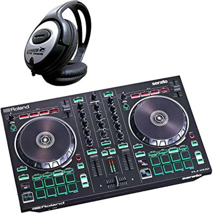 Roland DJ-202 2-Kanal 4-Deck USB-DJ-Controller mit keepdrum Kopfhörer – Bild 1