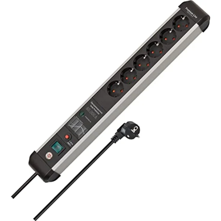 Brennenstuhl Premium-Protect-Line Steckdosenleiste 6-Fach mit Überspannungsschutz 60.000 A (Mehrfachsteckdose mit Schalter und 5m Kabel, Made in Germany) Silber/schwarz – Bild 1