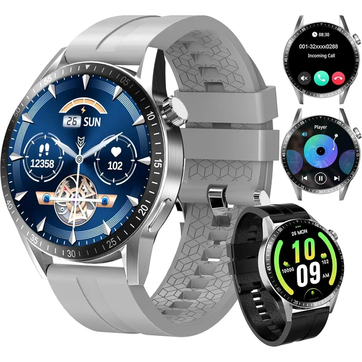 Homailida Herren Smartwatch 1,39 Zoll AMOLED Fitnessuhr mit Bluetooth-Telefonfunktion, 123 Sportmodi, SpO2- und Herzfrequenzmonitor, wasserdicht