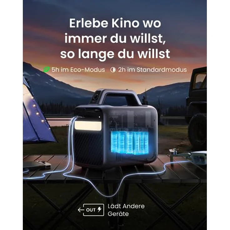 NEBULA Mars 3 Tragbarer Beamer Outdoor, 1000 ANSI-Lumen, AI-gestütztes Bild, integrierter Akku mit bis zu 5h Spielzeit, Android TV, 200 Zoll Heimkino für Zuhause, Camping, Roadtrip, Garten und mehr – Bild 4