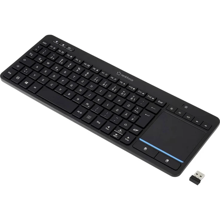 Renkforce RF-WLTKB-300, Kabellose Niederländische QWERTY Tastatur mit integriertem Touchpad, Schwarz