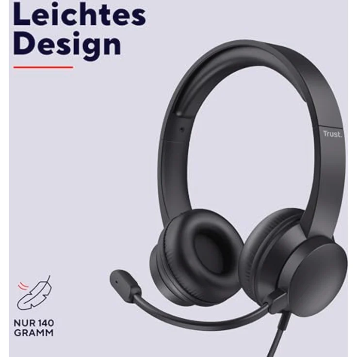 Trust Roha II USB Headset, On-Ear mit Mikrofon, 1,80 m Kabel, leichtes Design für PC, Mac, Skype, Teams, Videokonferenz, Zoom - Schwarz – Bild 4