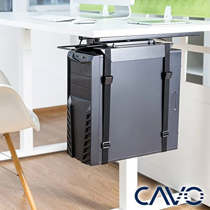 CAVO Desktop PC-Halterung CH-B-360-S, schwarz, ausziehbar und drehbar um 360°, für PC-Größen bis 10 kg, reißfeste Gurte von SOTECH – Bild 4
