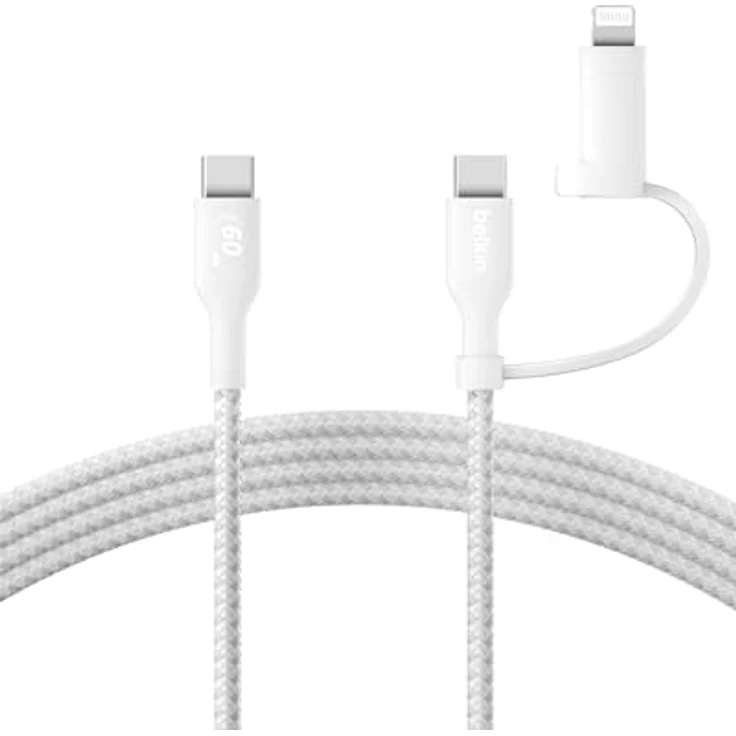 Belkin BoostCharge Pro USB Kabel 2-in-1, 1,5 m, USB-C/Lightning, 60 W, Weiß – Bild 1